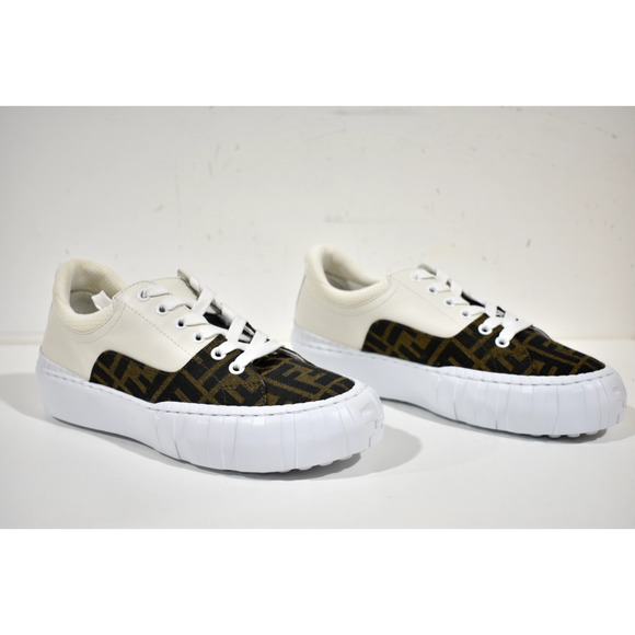 Fendi Force Brown FF Canvas White Platform FF Logo Low Top Trainer Sneaker 39.5 - Picture 4 of 12
